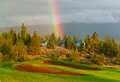 view of the course with rainbow